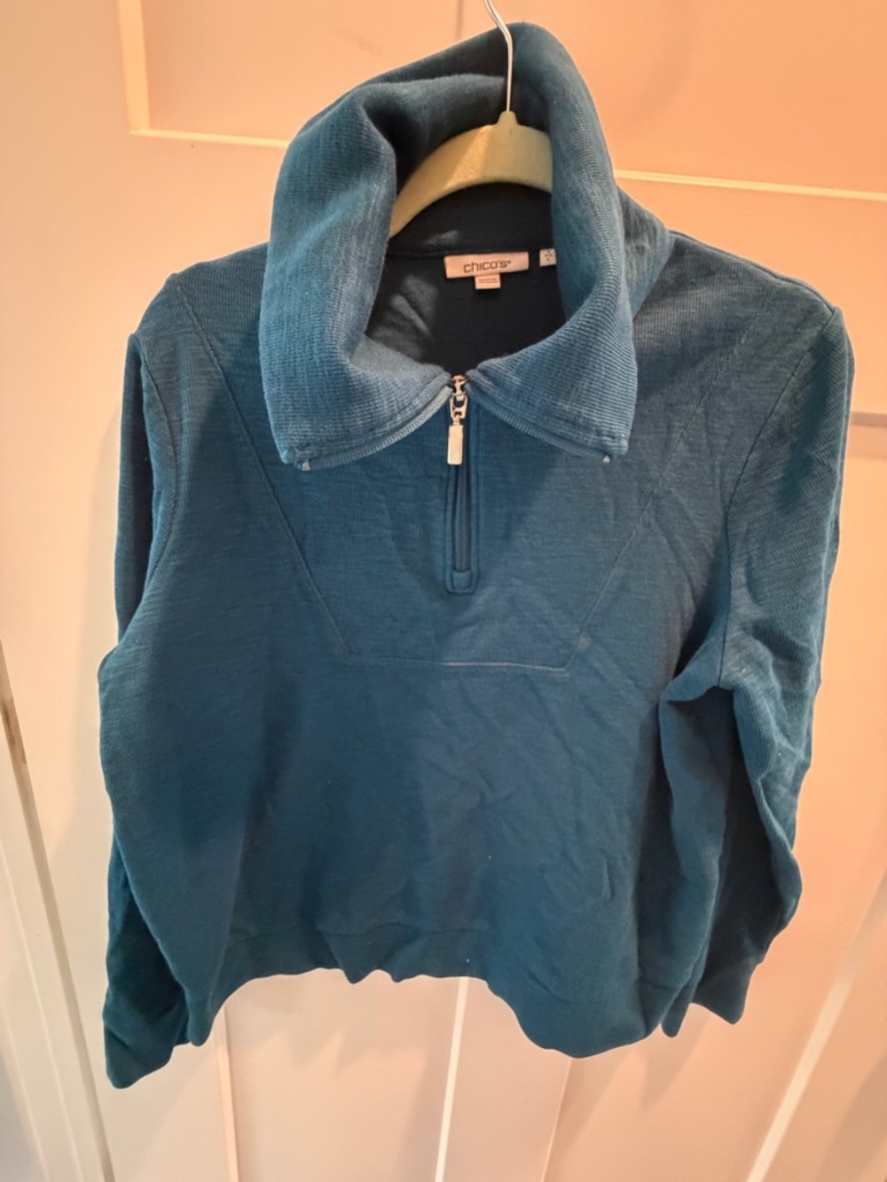 Chicos 1/4 Zip Pullover Teal Blue Womens Size 2 Large Knit Top